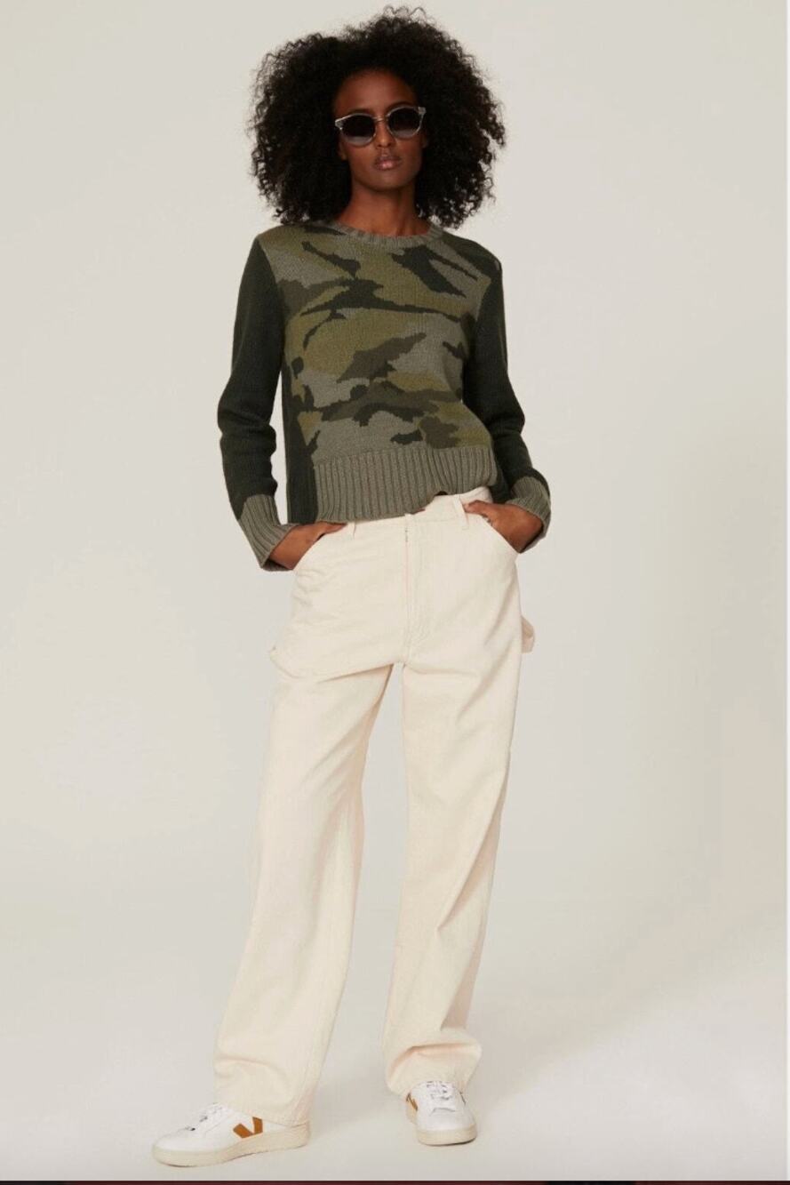 Splendid Mally Colorblock Green Camo Crop Sweater S Small